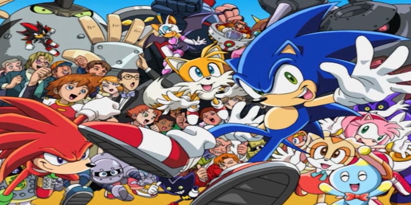 A screenshot of all the characters from the anime Sonic X