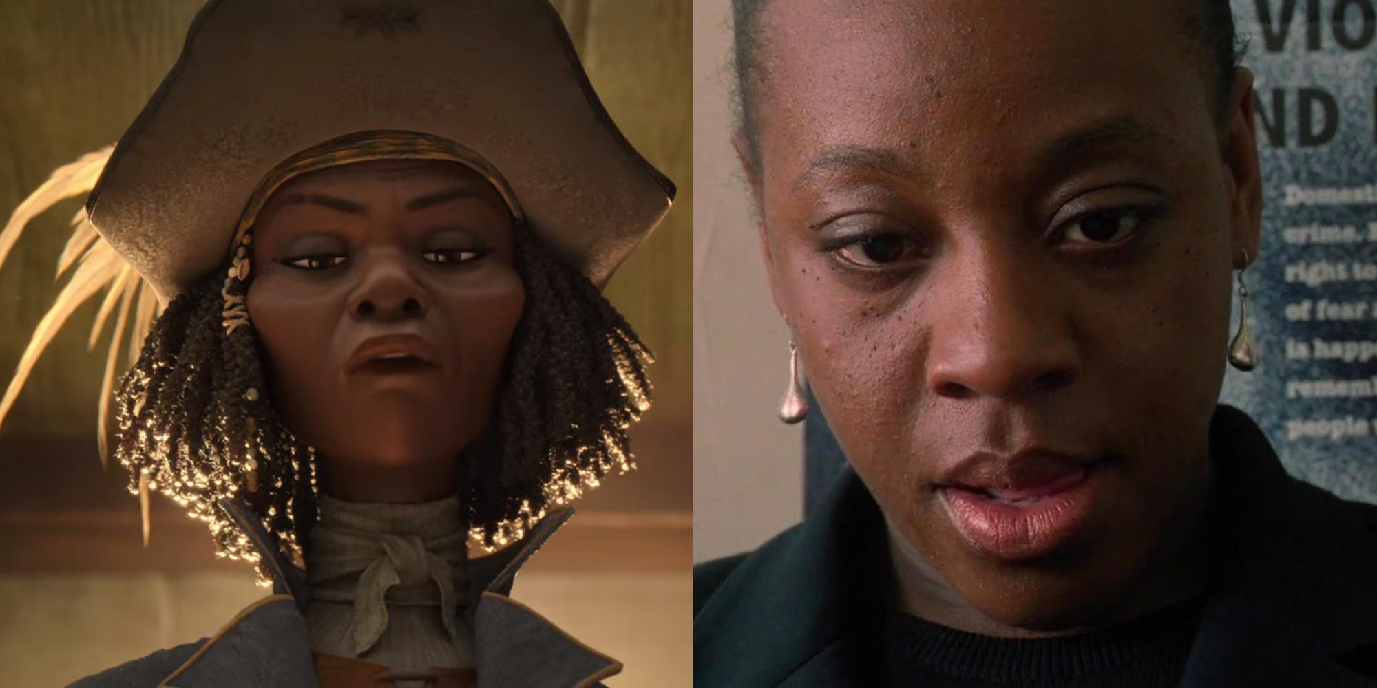 Split Image with Marianne Jean-Baptiste in Secrets &amp; Lies next to The Sea Beast's Sarah Sharpe