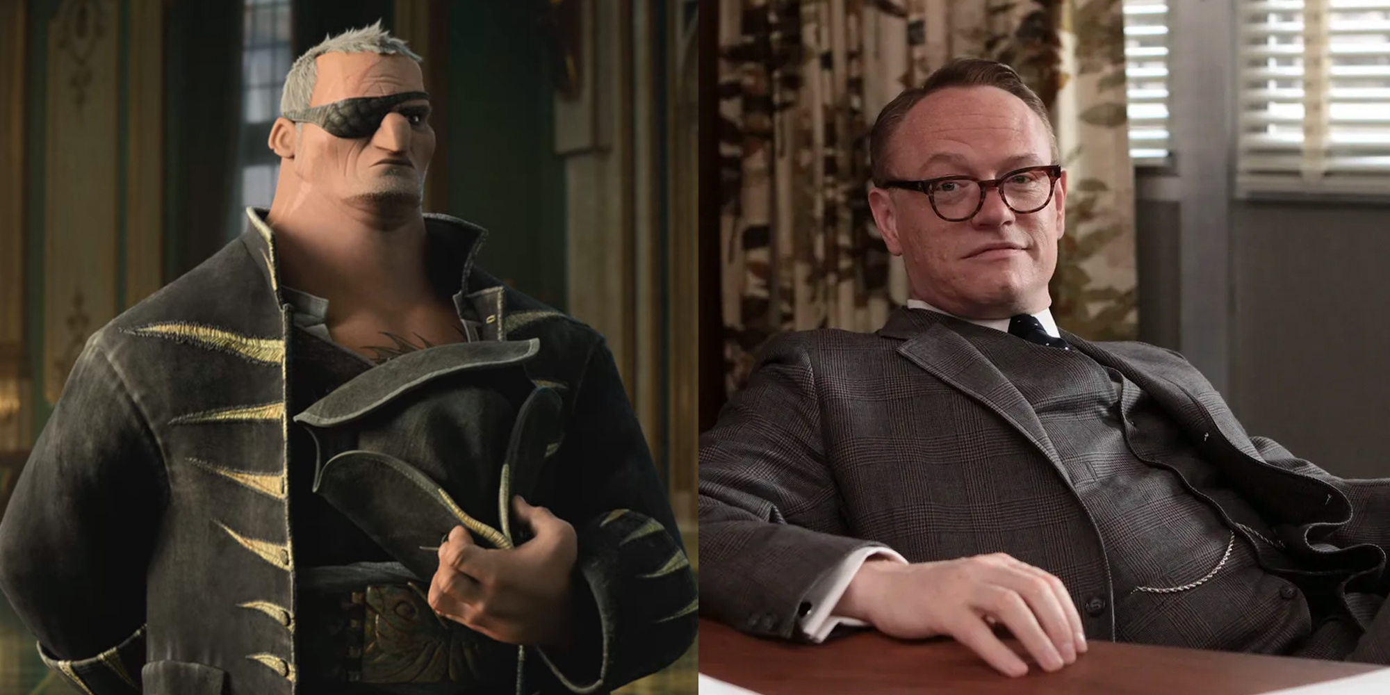 Split Image of Jared Harris in Mad Men next to Captain Crow from The Sea Beast