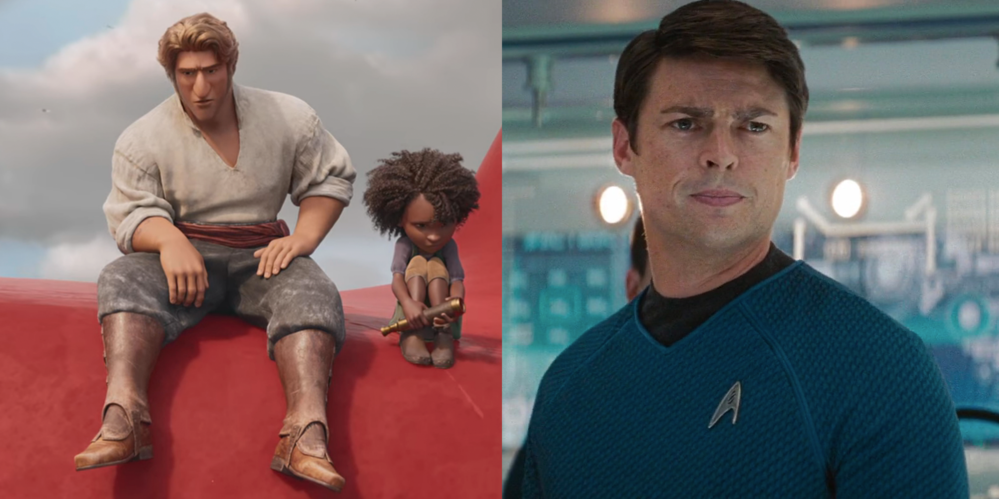 Split Image with Karl Urban next to his The Sea Beast character Jacob Holland