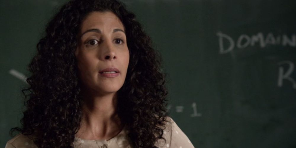 Ms. Fleming stands at the chalkboard in Teen Wolf