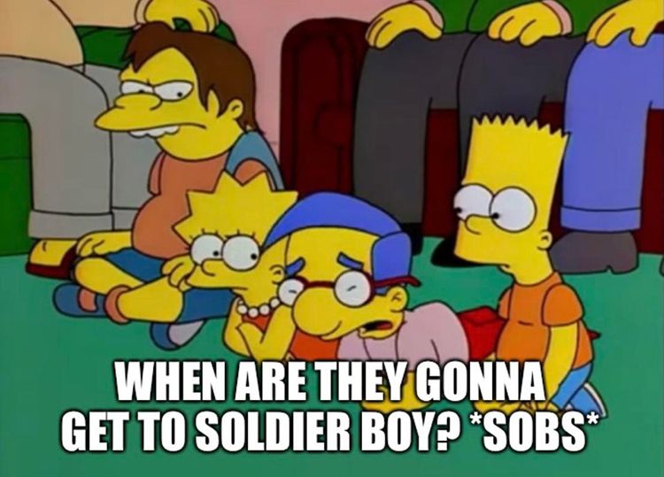 A meme featuring the kids from The Simpsons about The Boys.