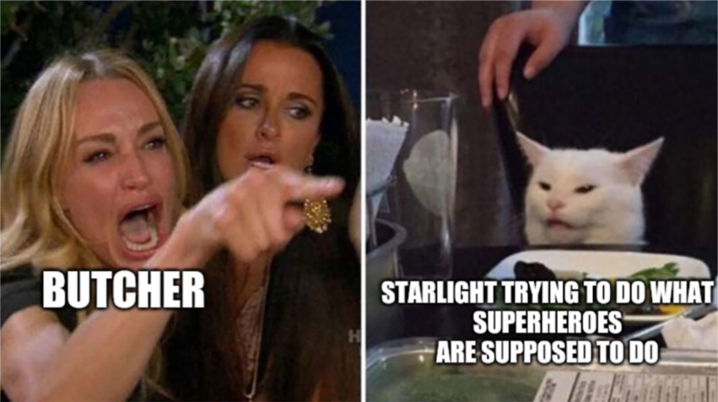 The Boys meme about Billy Butcher and Starlight.