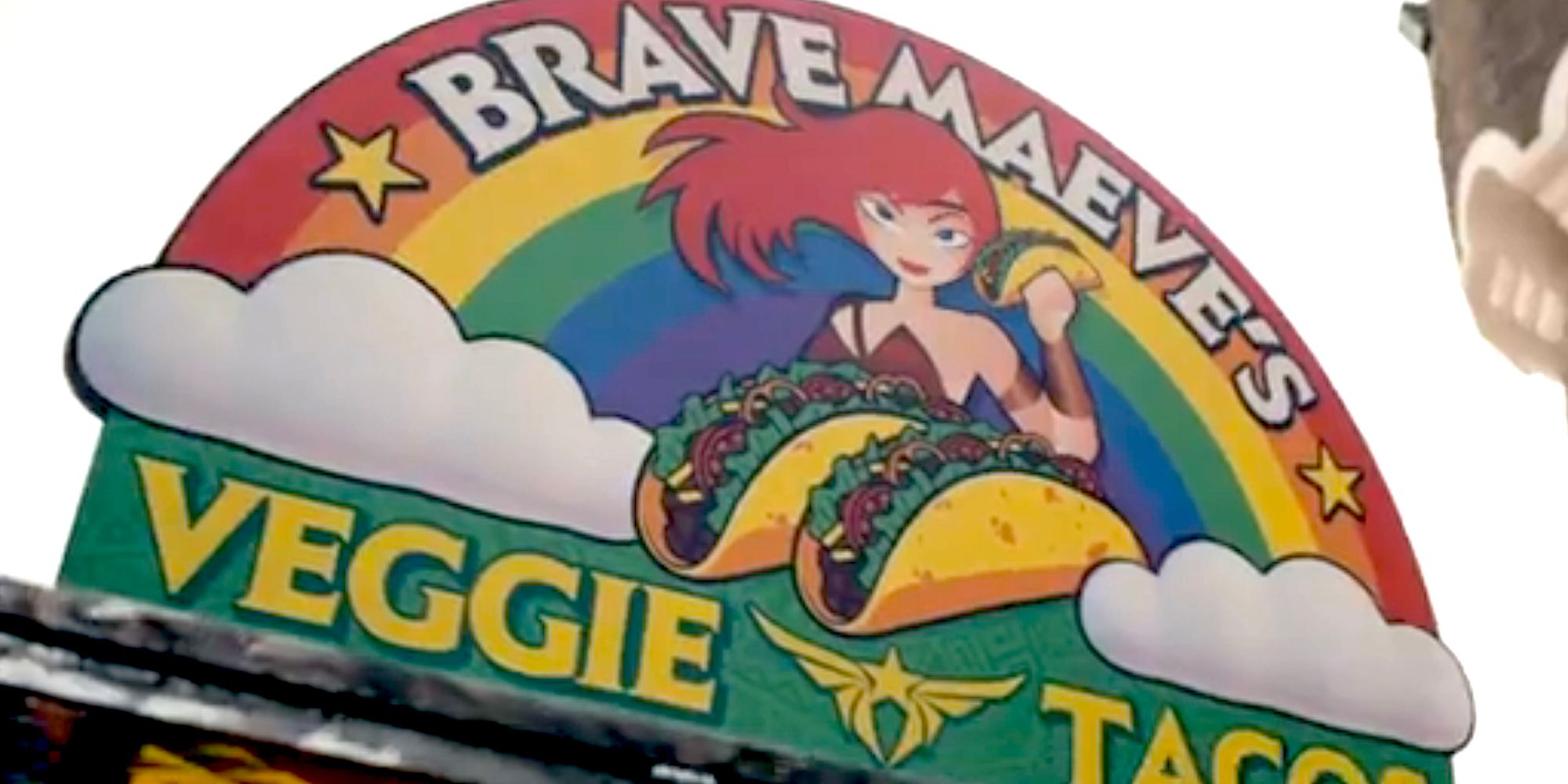 Brave Maeve's Veggie Tacos sign in the Boys season 3 episode 2