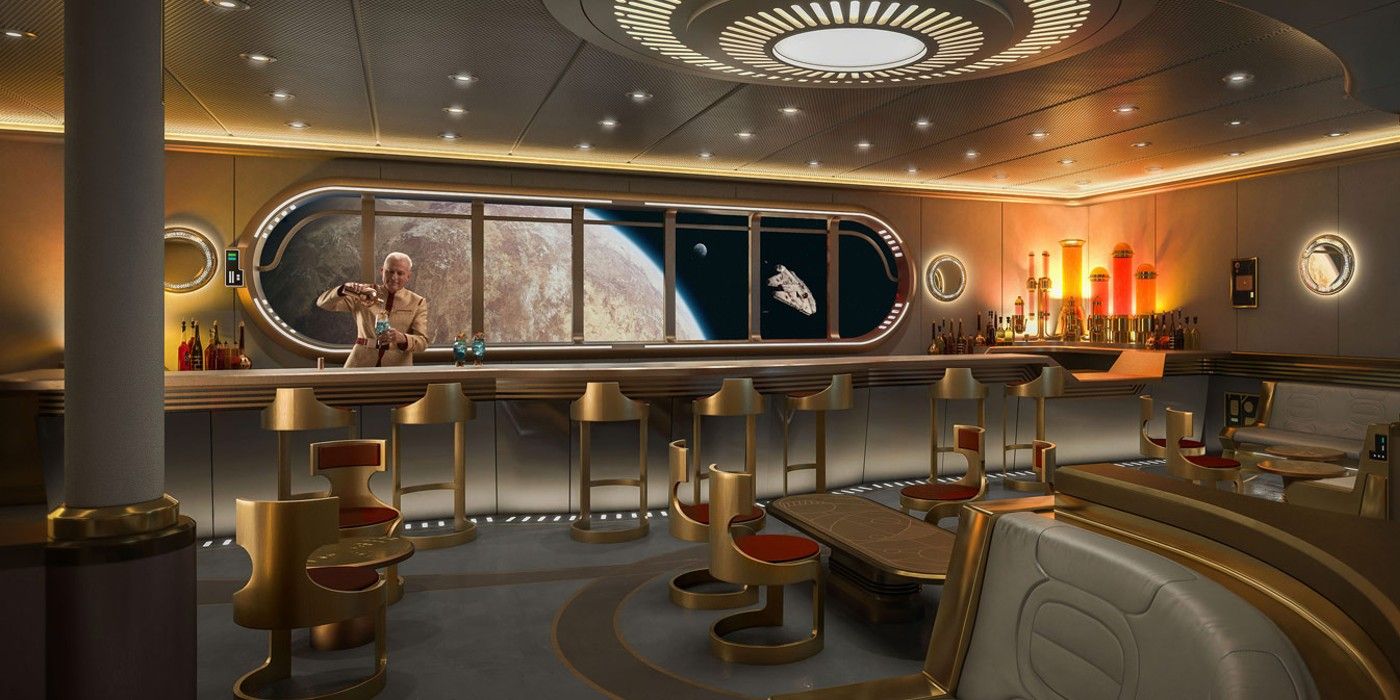 the hyperspace lounge, a star wars themed bar on the disney wish cruise ship
