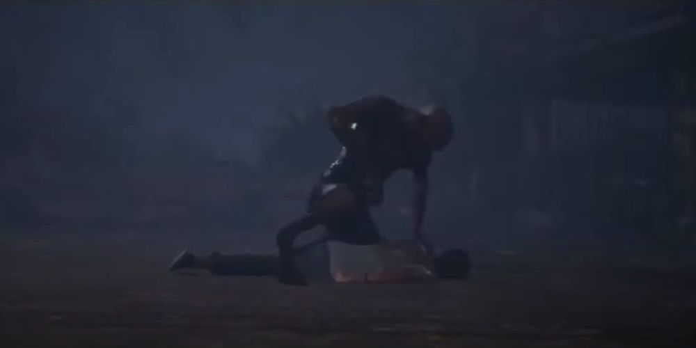 Emma attacks Dylan&rsquo;s body on the ground in The Quarry