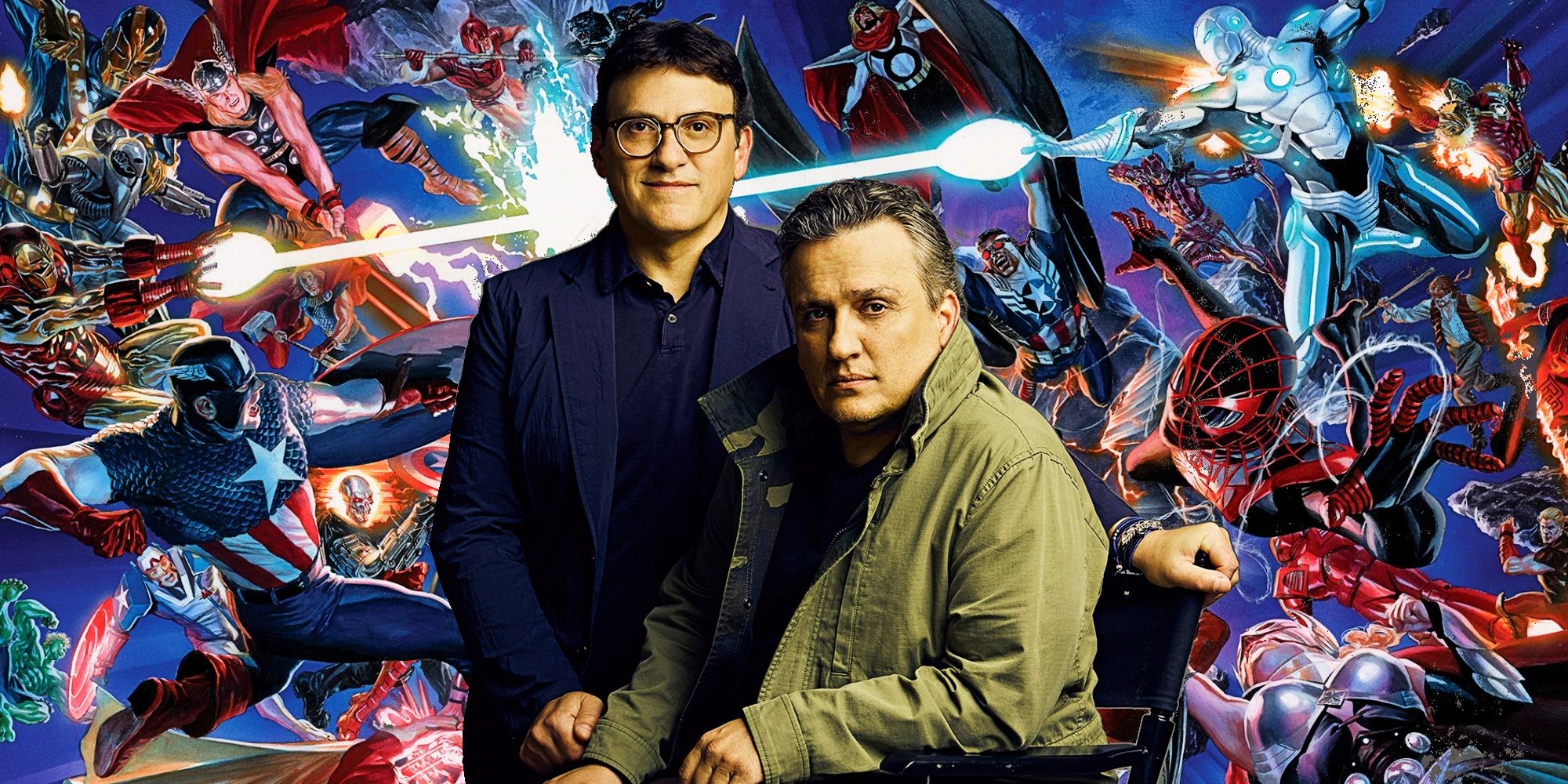 the russo brothers posing for photoshoot and marvel's secret wars main fandom graphic