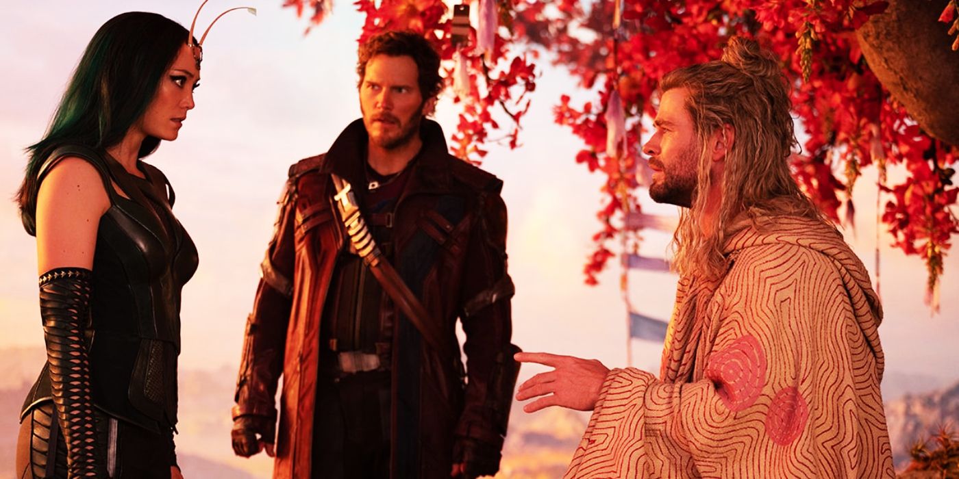 Pom Klemntieff, Chris Pratt, and Chris Hemsworth in Thor: Love and Thunder