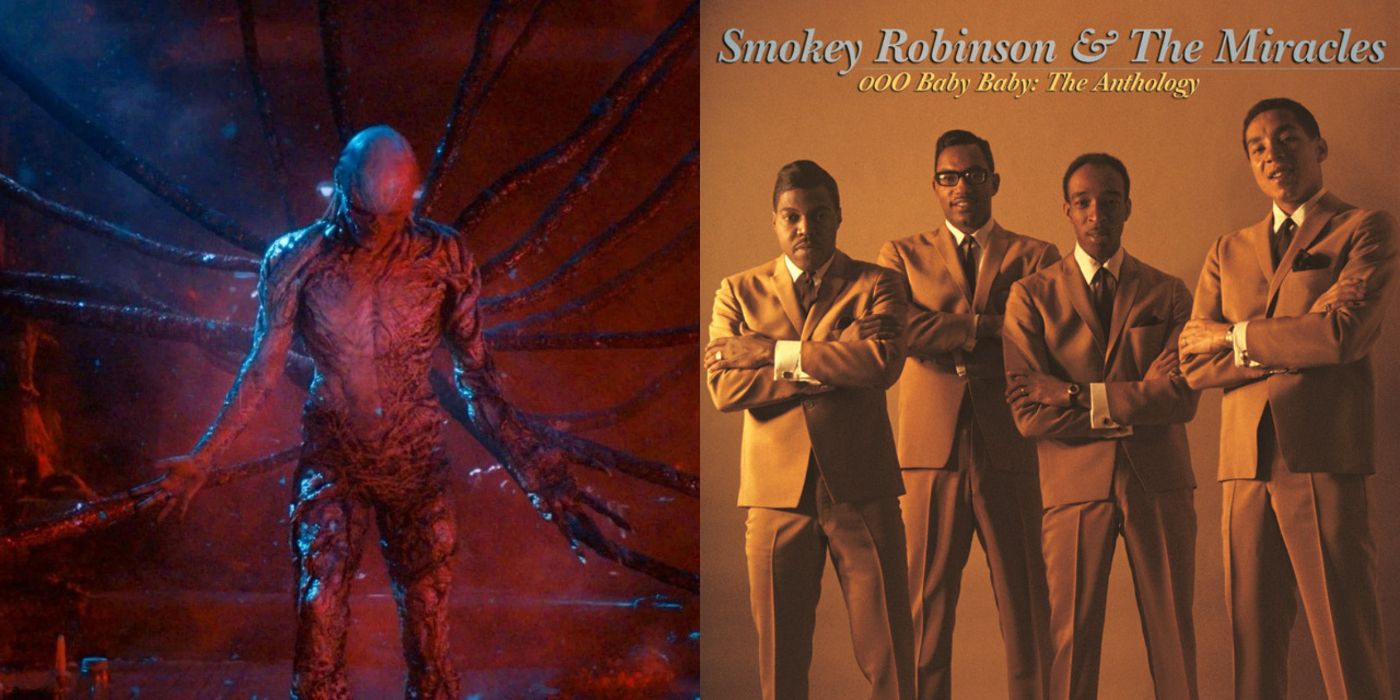 A split image of Vecna and Smokey Robinson and The Miracles