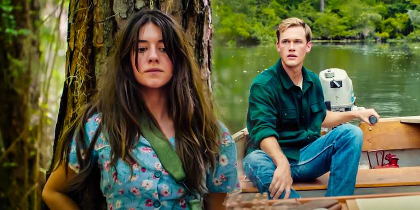 Collage of Kya and a young man in a boat in Where the Crawdads Sing
