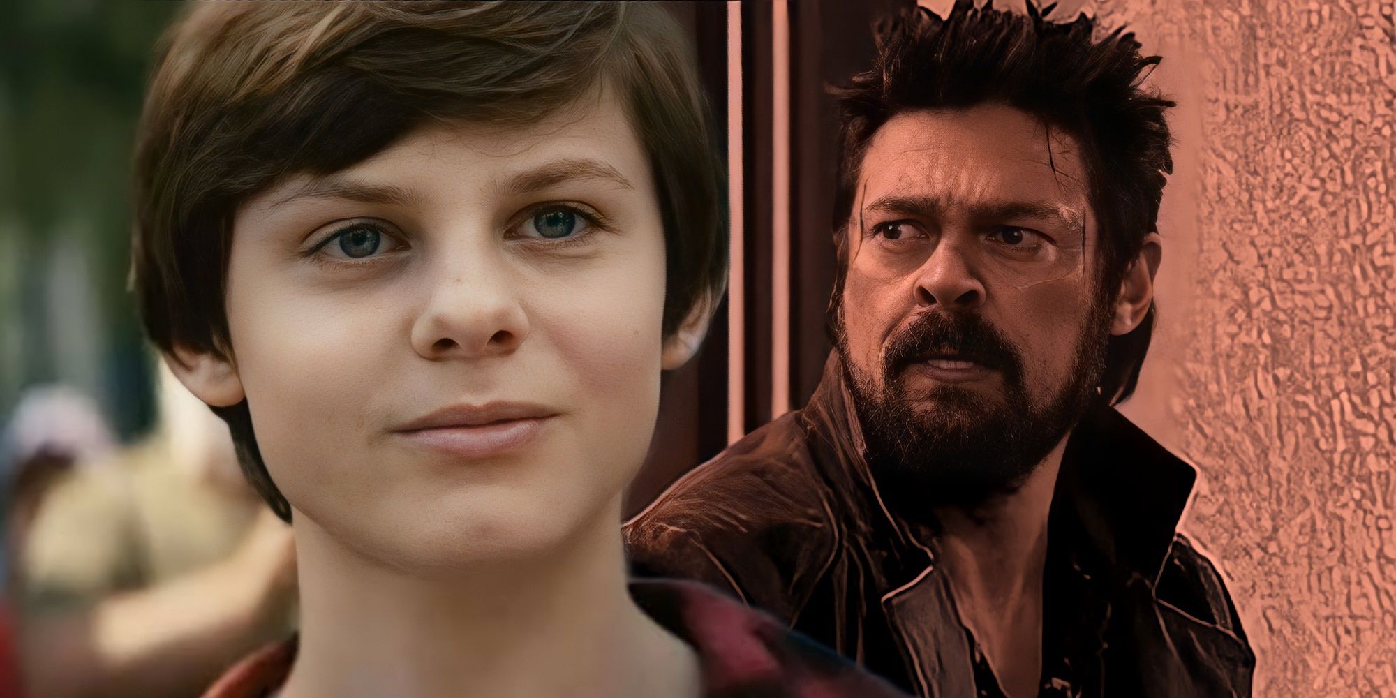 Cameron Crovetti as Ryan and Karl Urban as Billy Butcher in The Boys