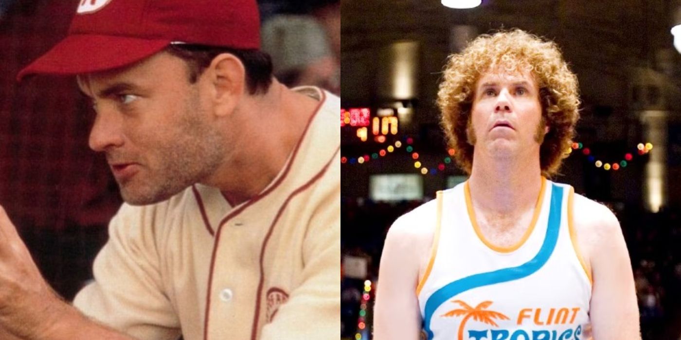 Split image of Tom Hanks in A League of Their Own and Will Ferrell in Semi-Pro