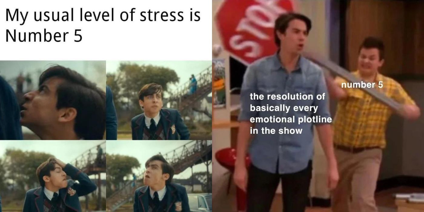 Two memes about Five from the Umbrella Academy