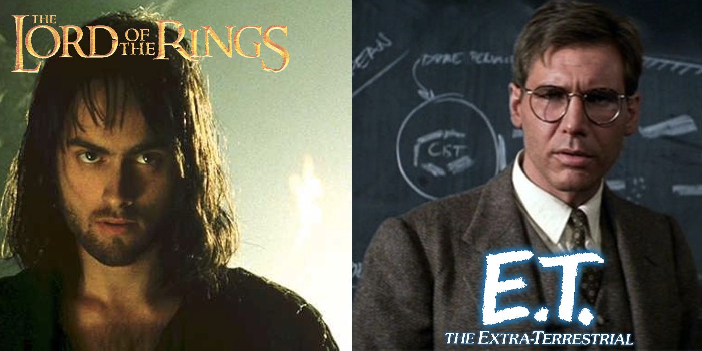 Stuart Townsend as Aragorn in The Lord of the Rings and Harrison Ford as the Principal in E.T.