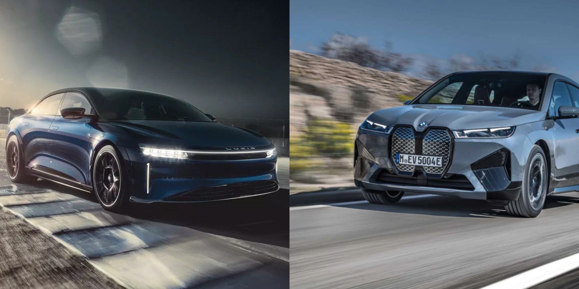 Split image showing 2022 Lucid Air and 2022 BMW iX.
