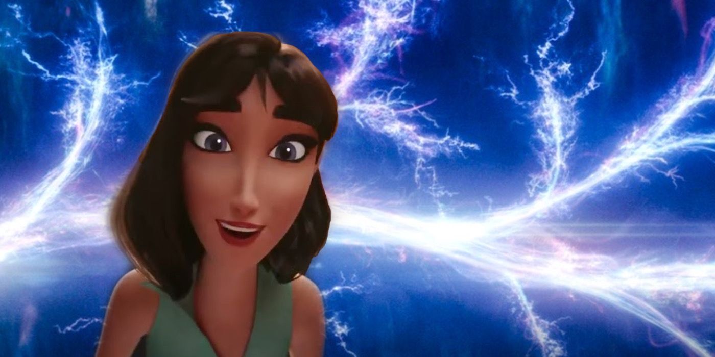 Lois from Super-Pets is front of an image of the multiverse from Loki