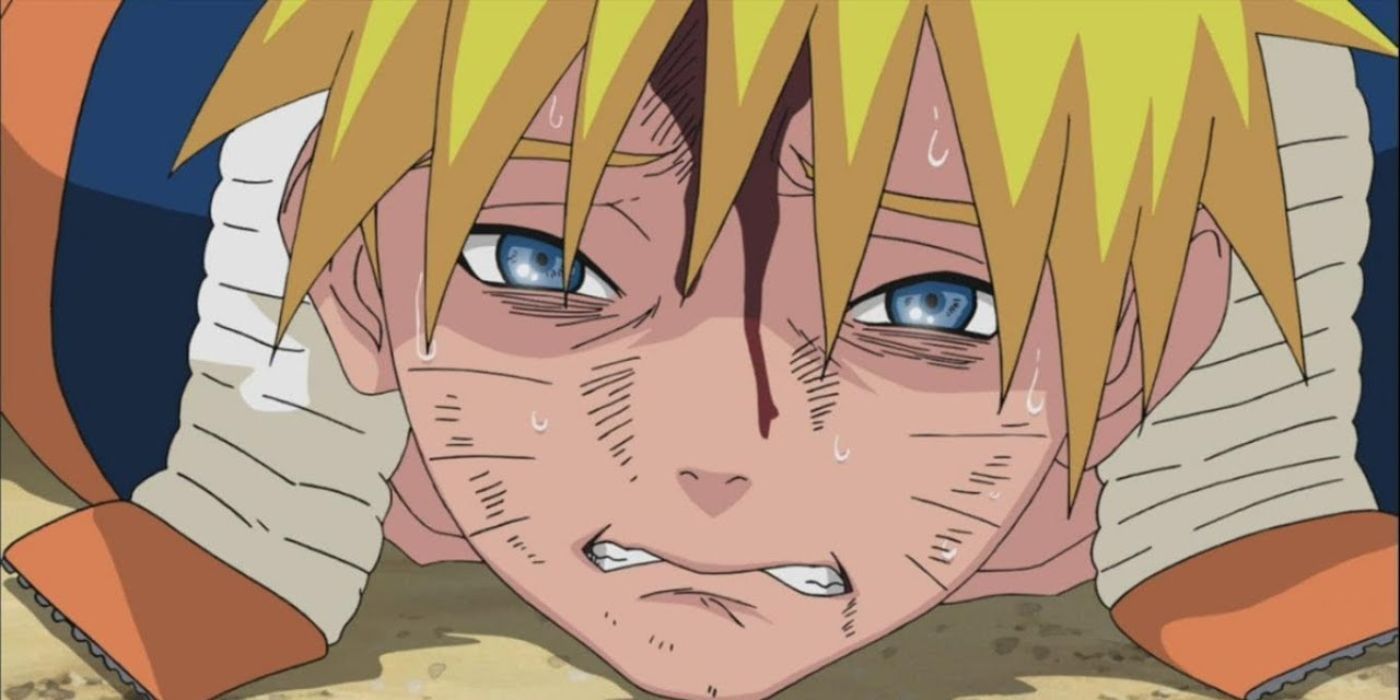 Naruto crying as he tells Gaara he understands his pain in Naruto.