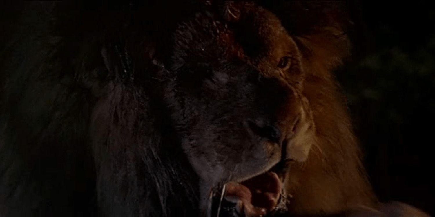 A lion snarling in The Ghost and the Darkness