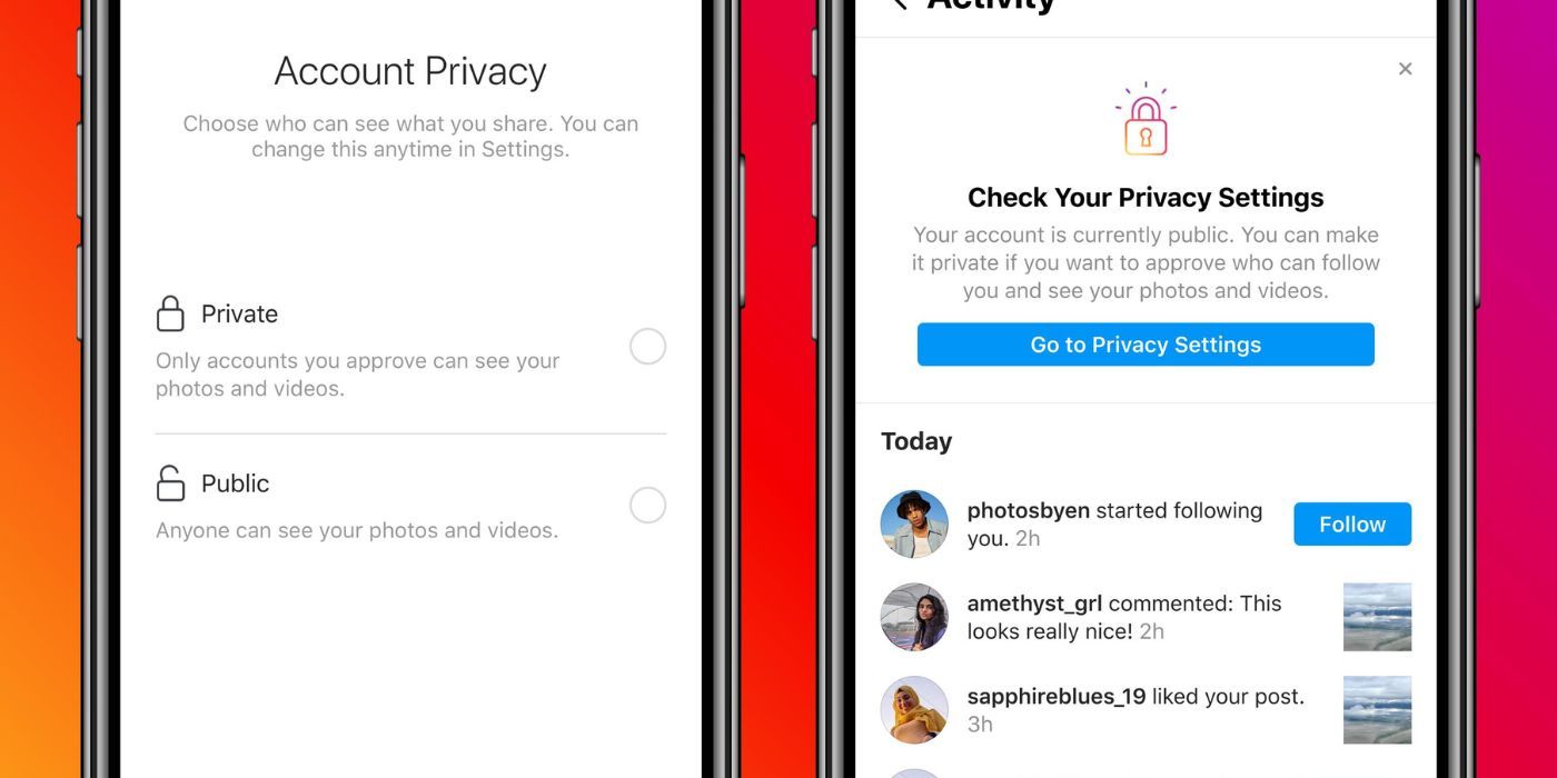 A screenshot of a side by side image of privacy settings on iG