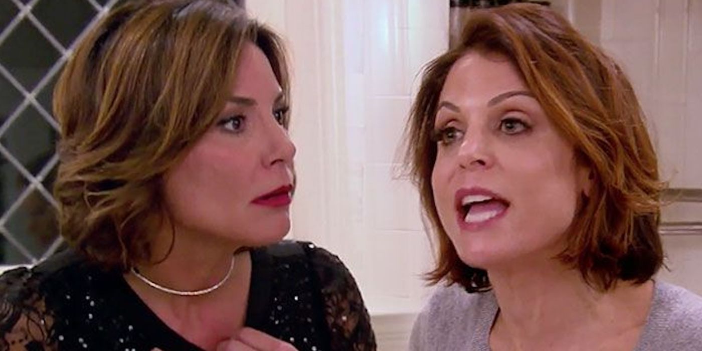 A split image of Bethenny and Luann arguing on RHONY