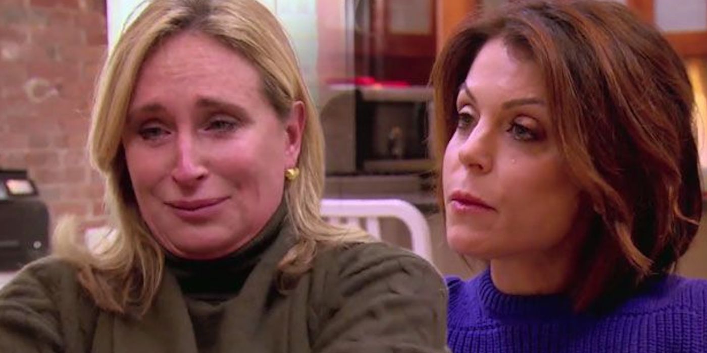 A split image of Bethenny and Sonja arguing on RHONY