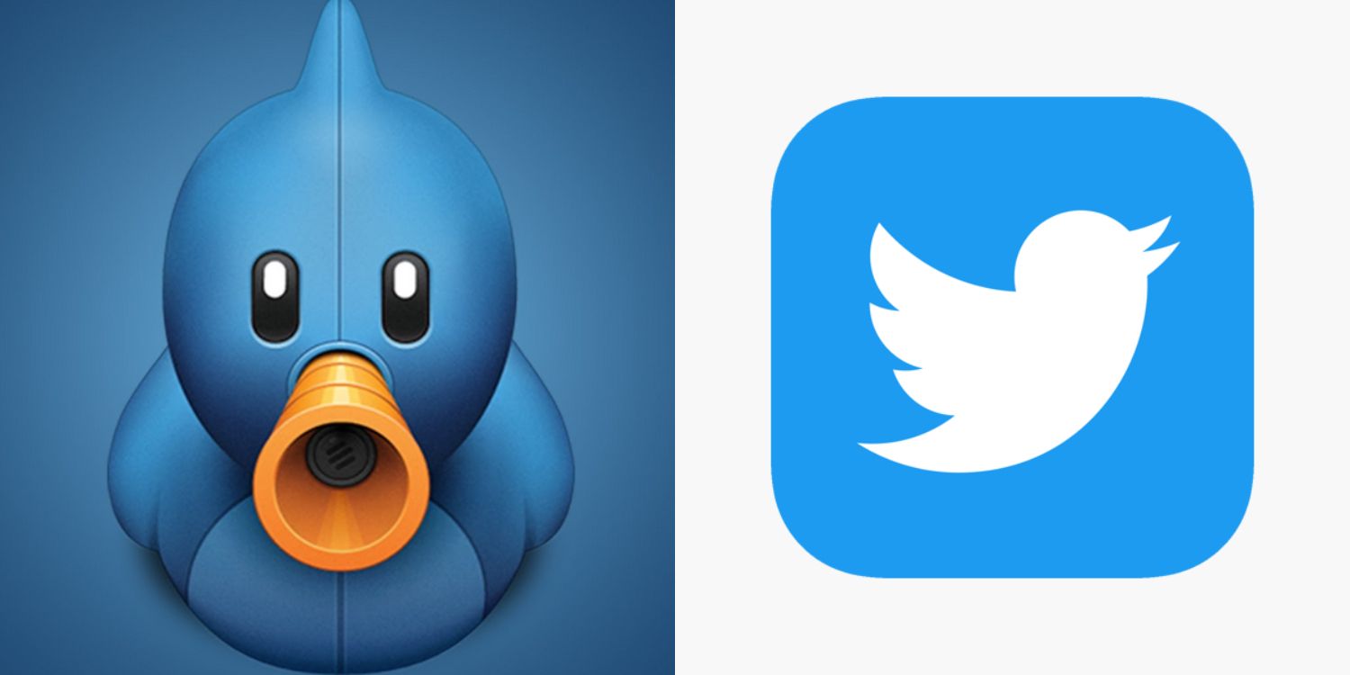 A split image of the Tweetbot logo and the Twitter app