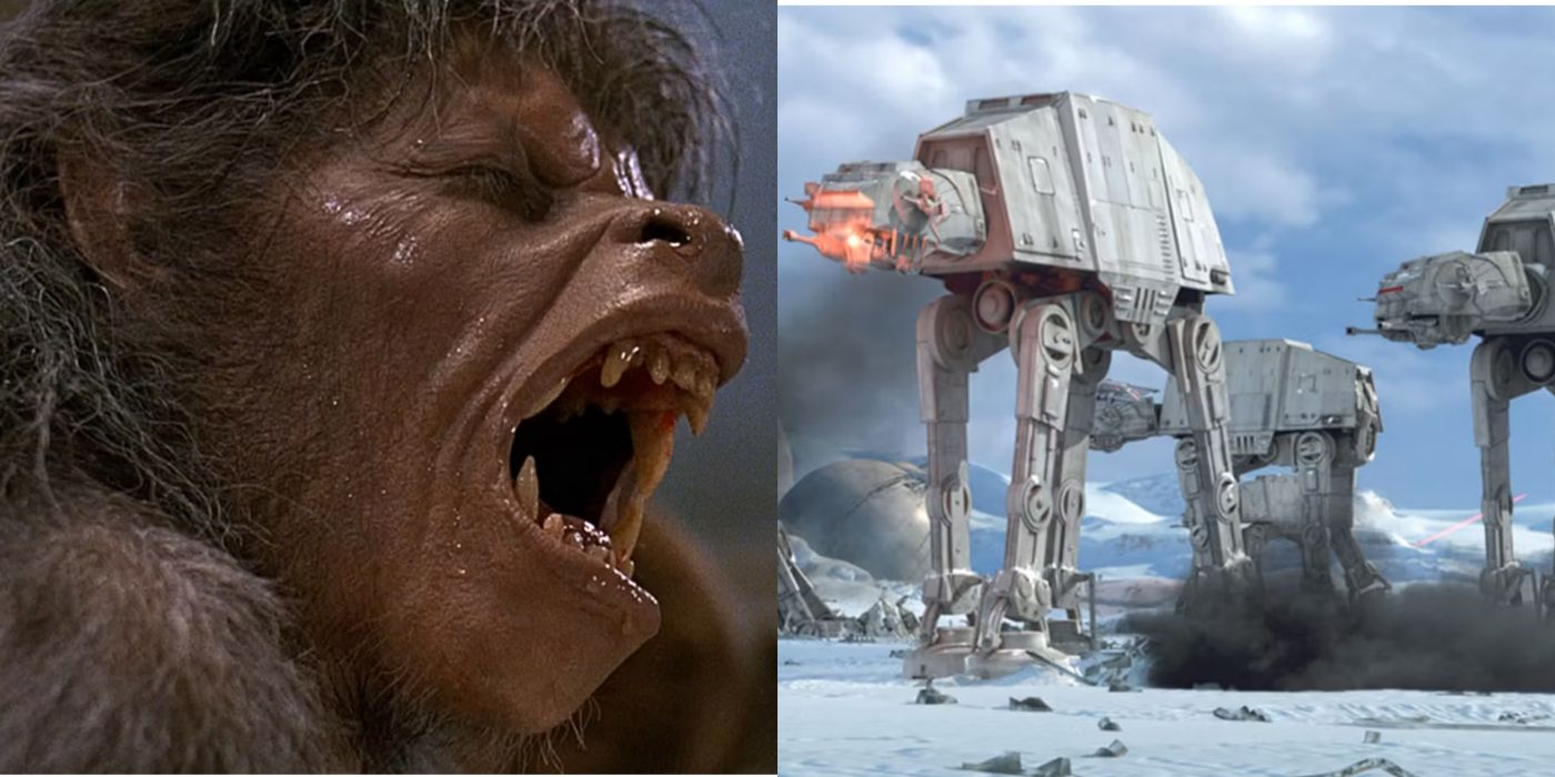 A split screen of American Werewolf and Empire Strikes Back