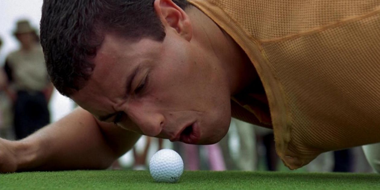 Adam Sandler yells at a golf ball in Happy Gilmore