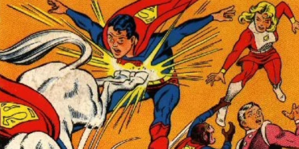 The superhorse kicks Superboy in Adventure Comics # 363