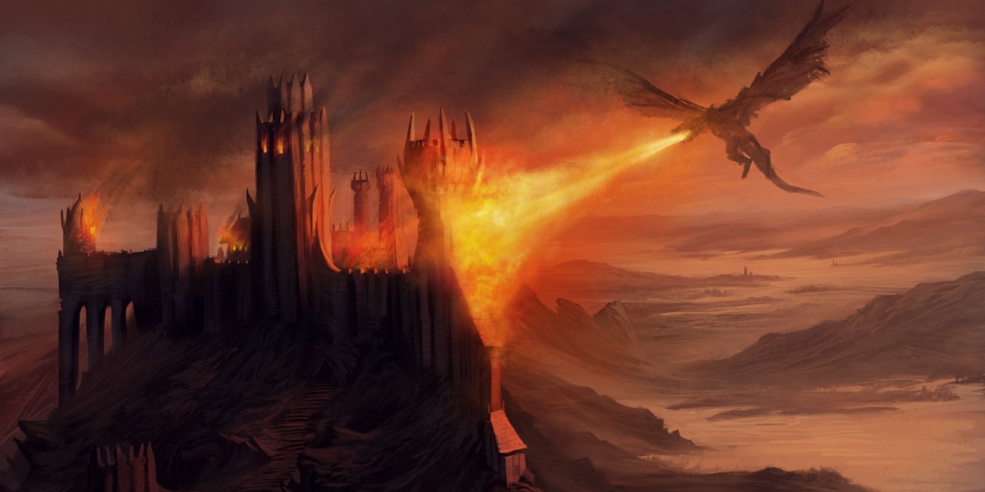 An image of Balerion burning a castle in the Game of Thrones books
