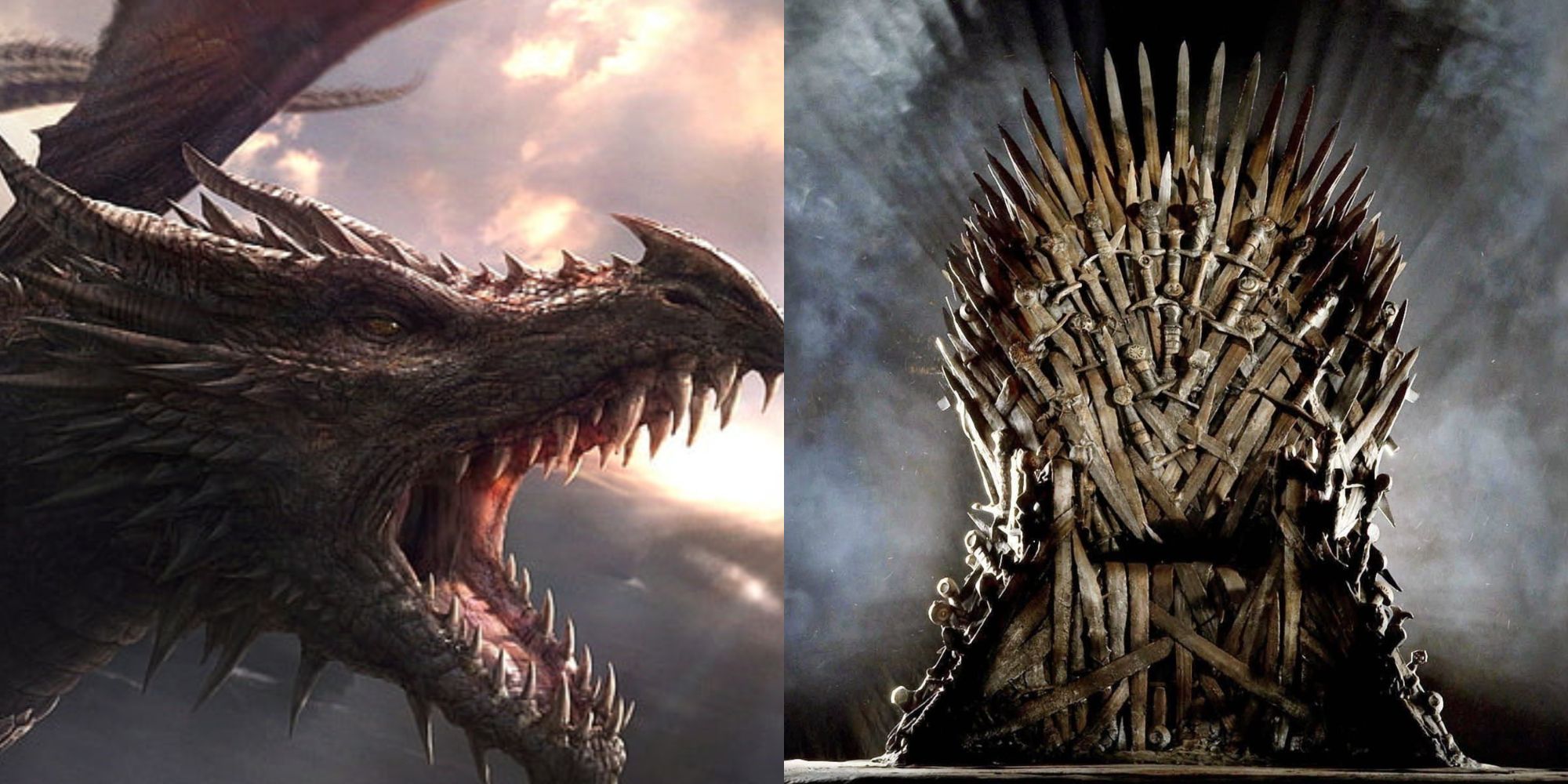 An image of Balerion screaming and the Iron Throne in House of the Dragon