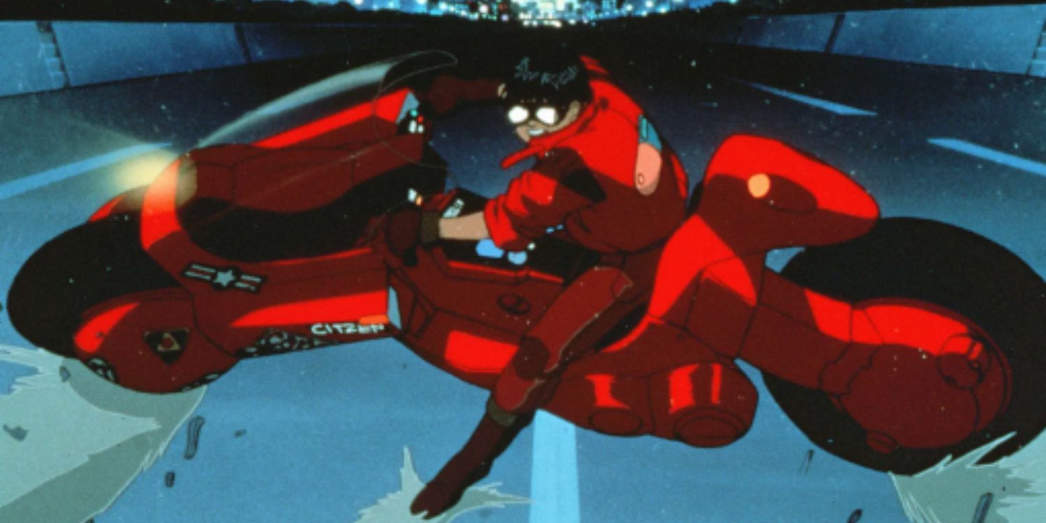 An image of a man riding a motorcycle in Akira