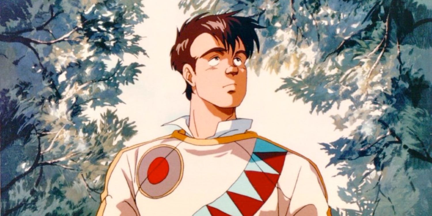 An image of the main character looking at a tree in Royal Space Force The Wings of Honnêamise (1987)