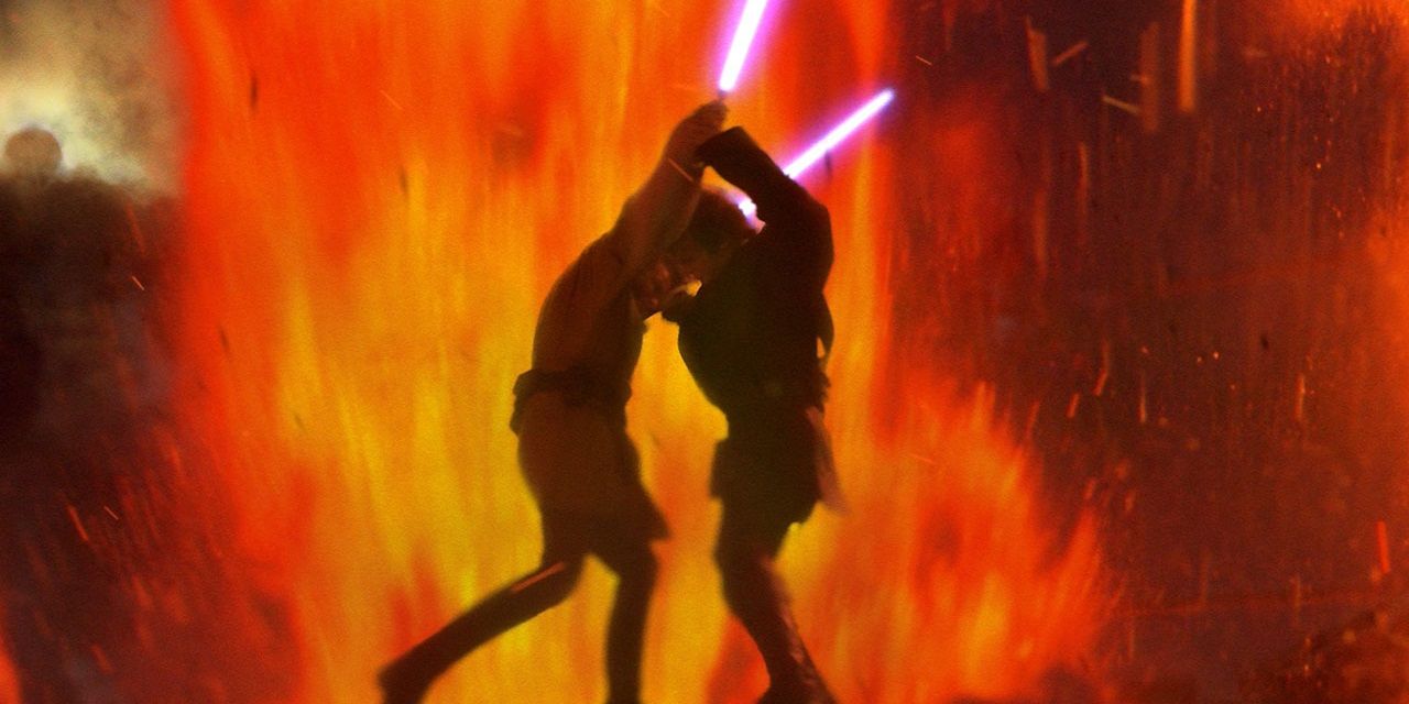 Anakin fights Obi-Wan on Mustafar in Revenge of the Sith