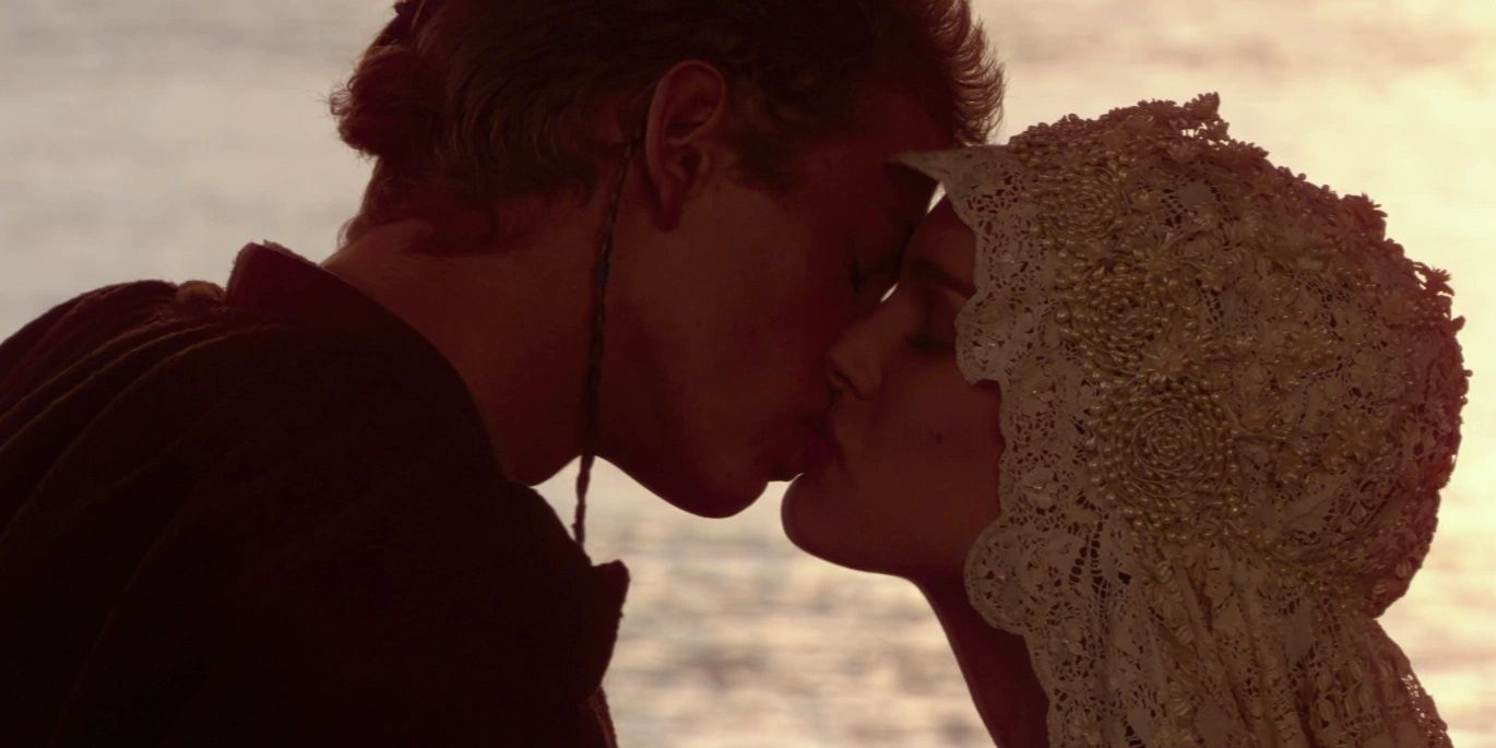Anakin kisses Padme on Naboo in Attack of the Clones