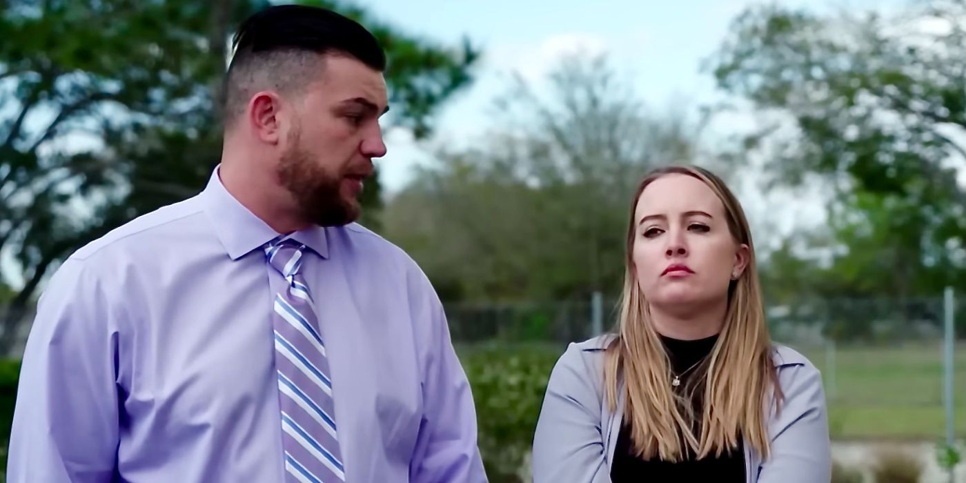 Andrei Castravet and Elizabeth Potthast from 90 Day Fiancé: Happily Ever After season 7 looking upset