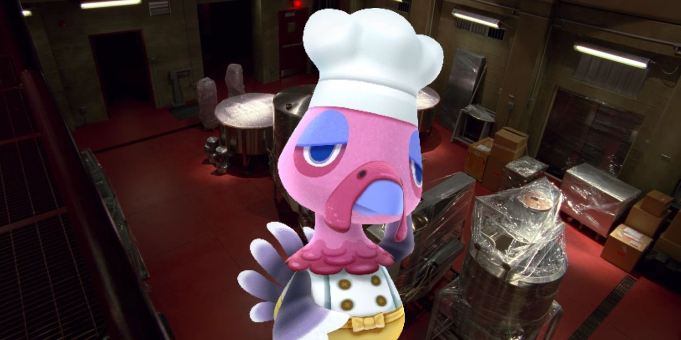 Animal Crossing's Franklin cooking in Breaking Bad's superlab