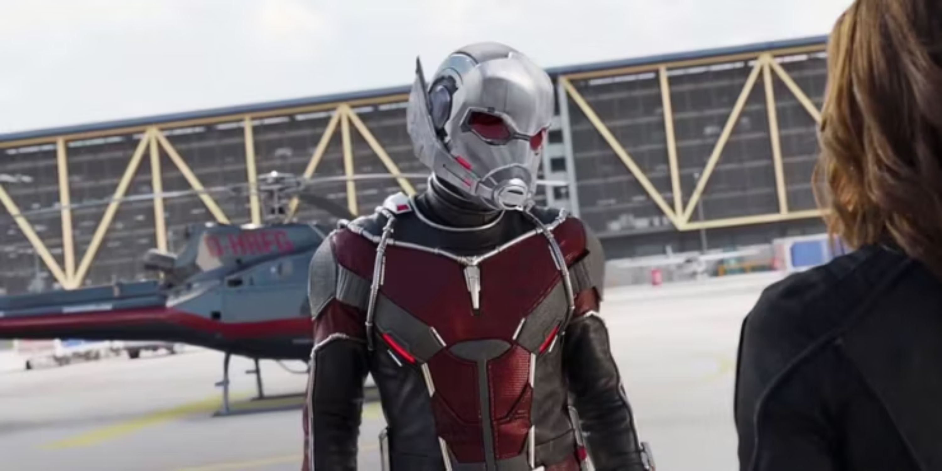 Ant-Man talking with Black Widow at the Airport