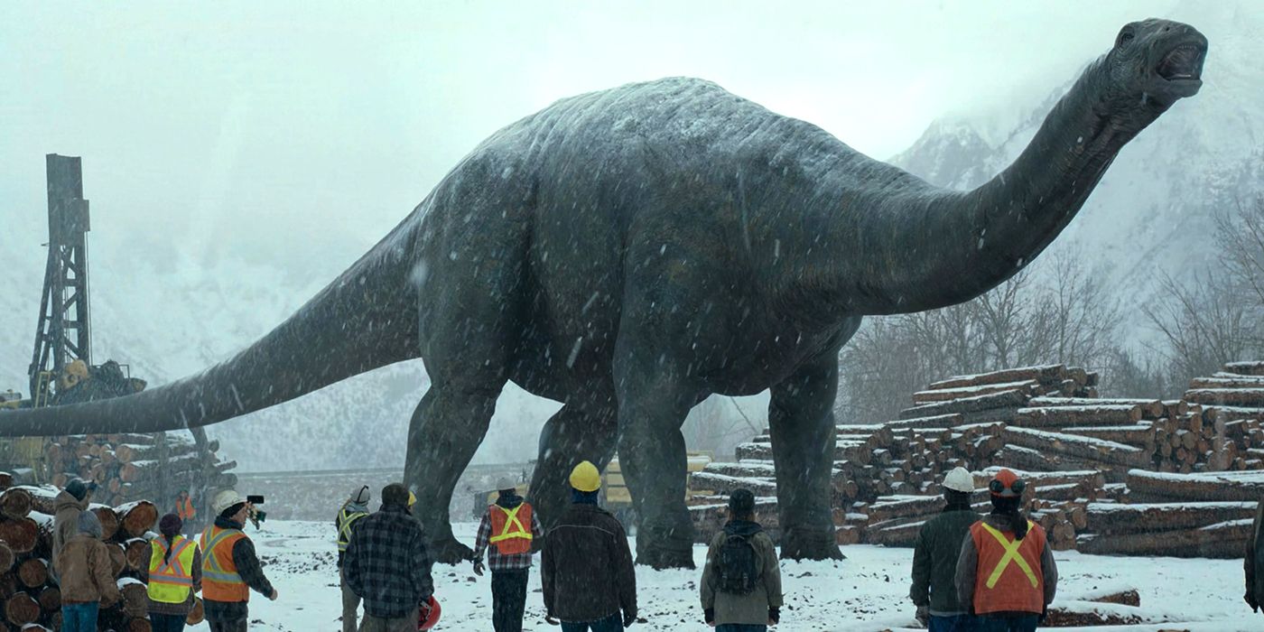 Apatosaurus in the snow in Jurassic World Dominion