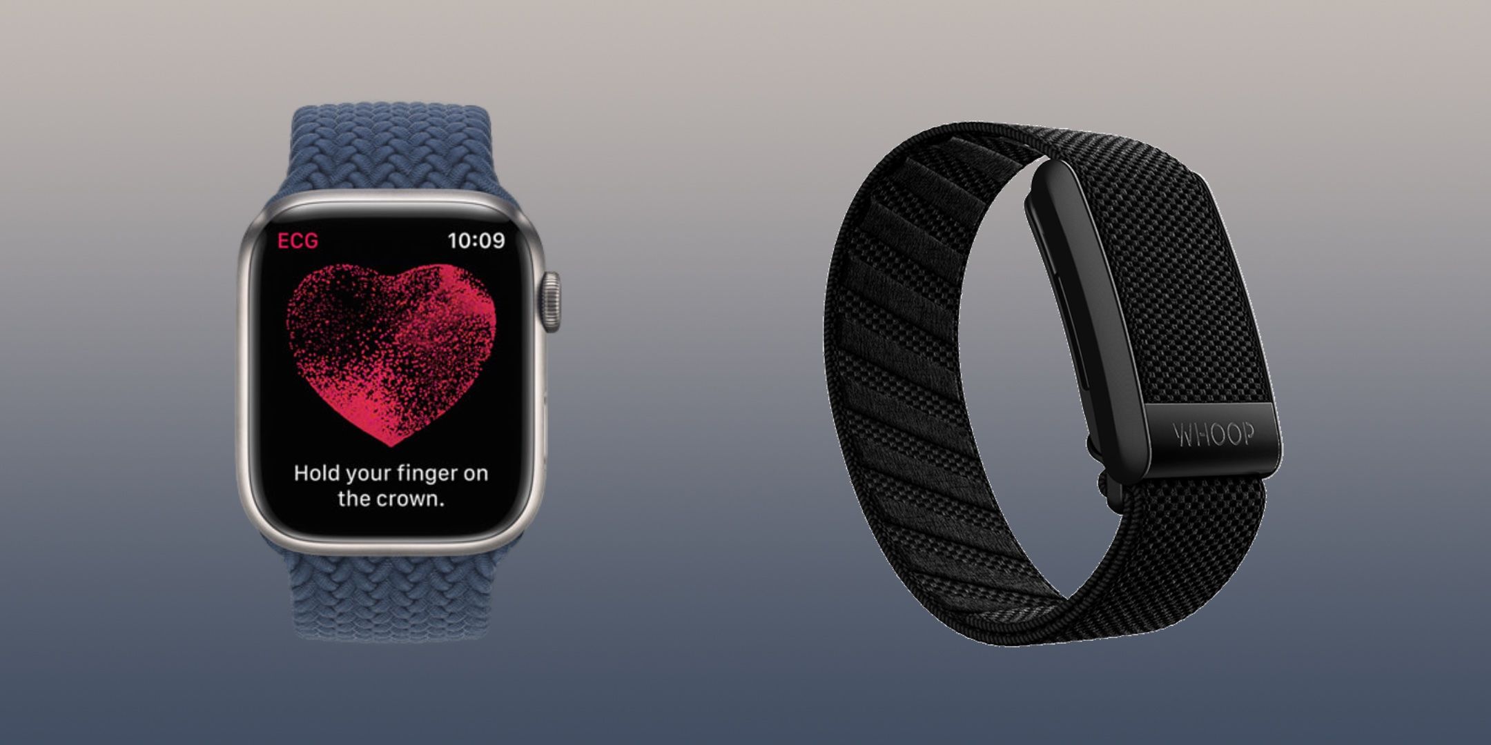 The Apple Watch and Whoop fitness trackers. 