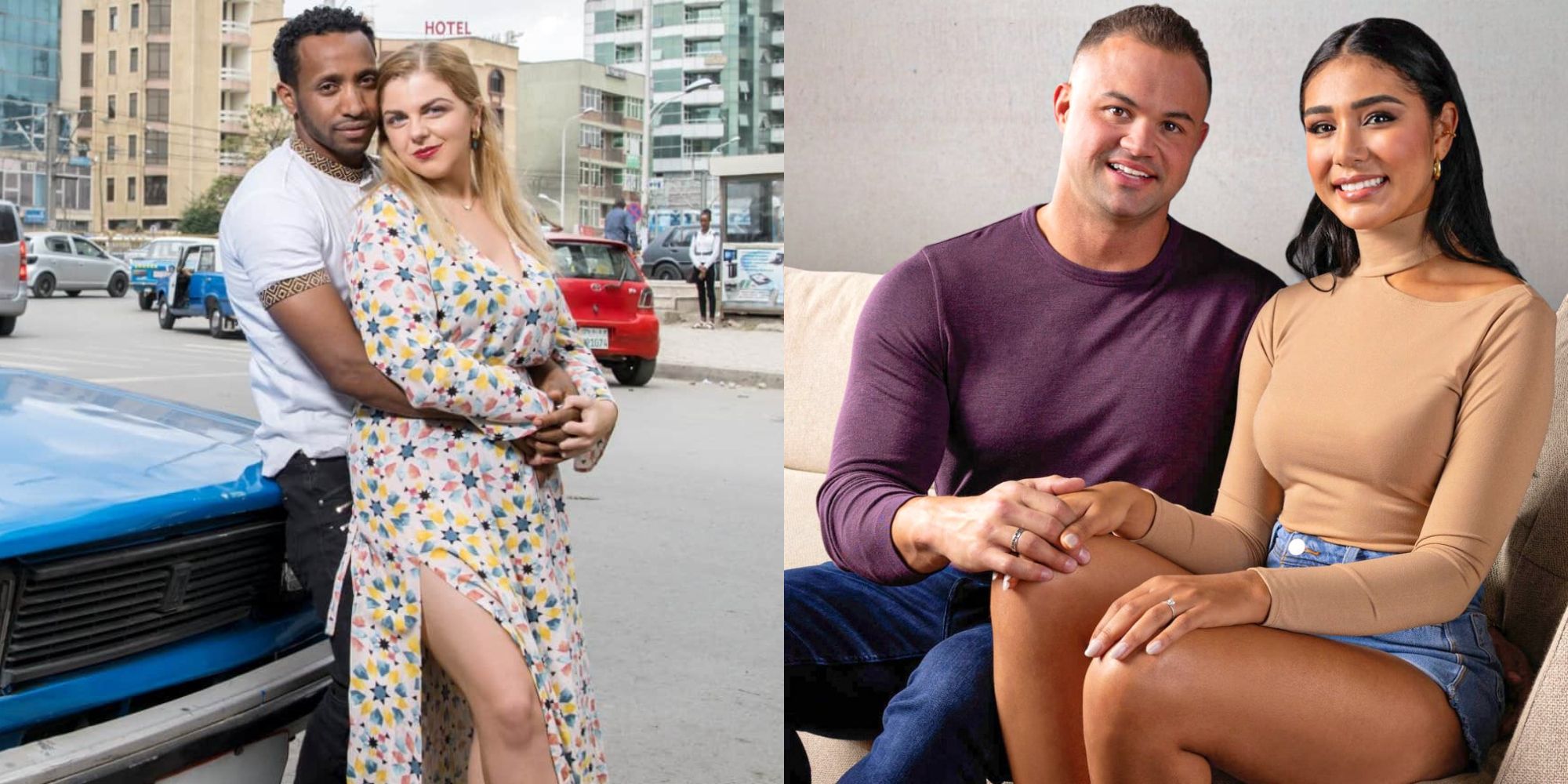 Split image showing Ari and Bini & Patrick and Thais in 90 Day Fiancé.