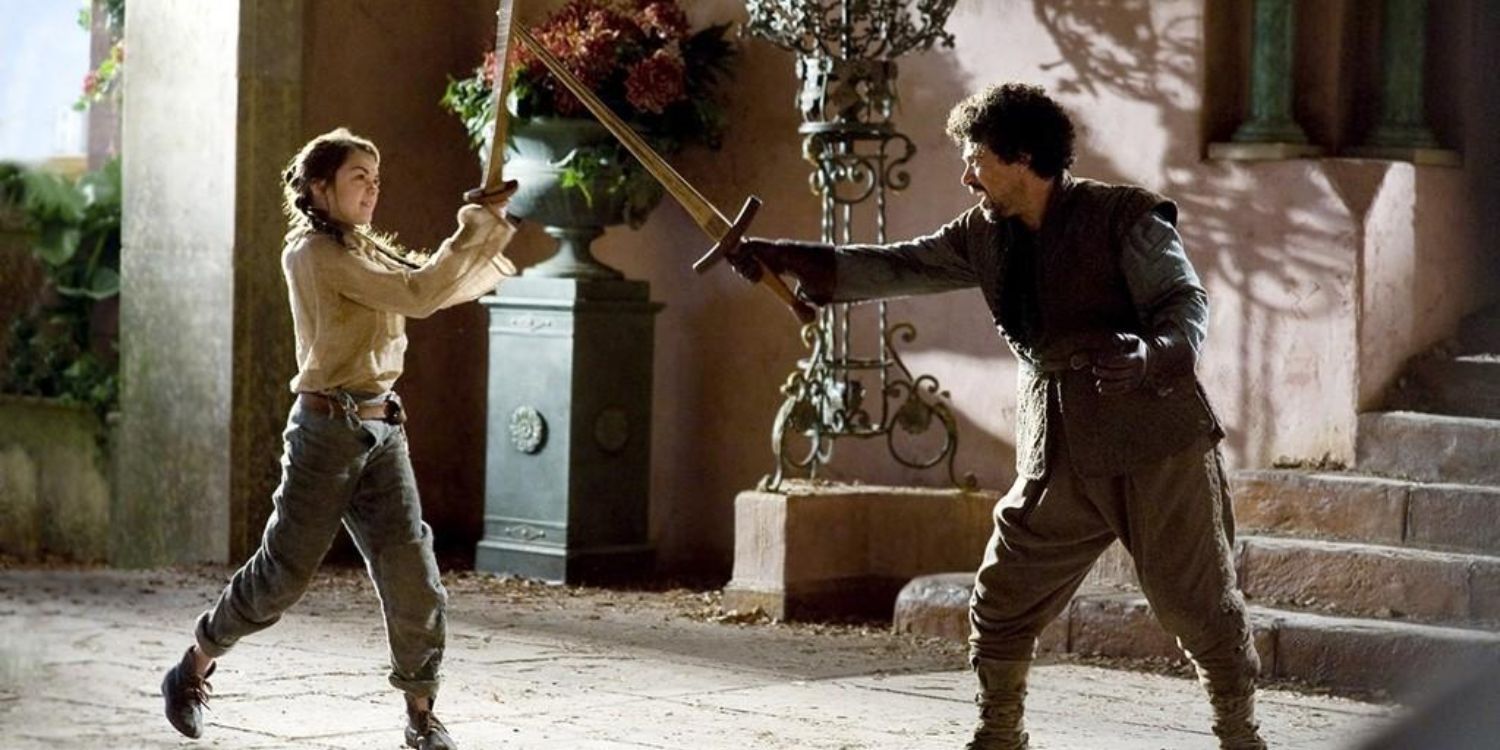 Arya and Syrio during their practices.
