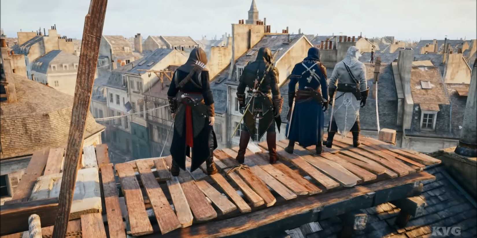 Assassin's Creed Unity players in a group together.