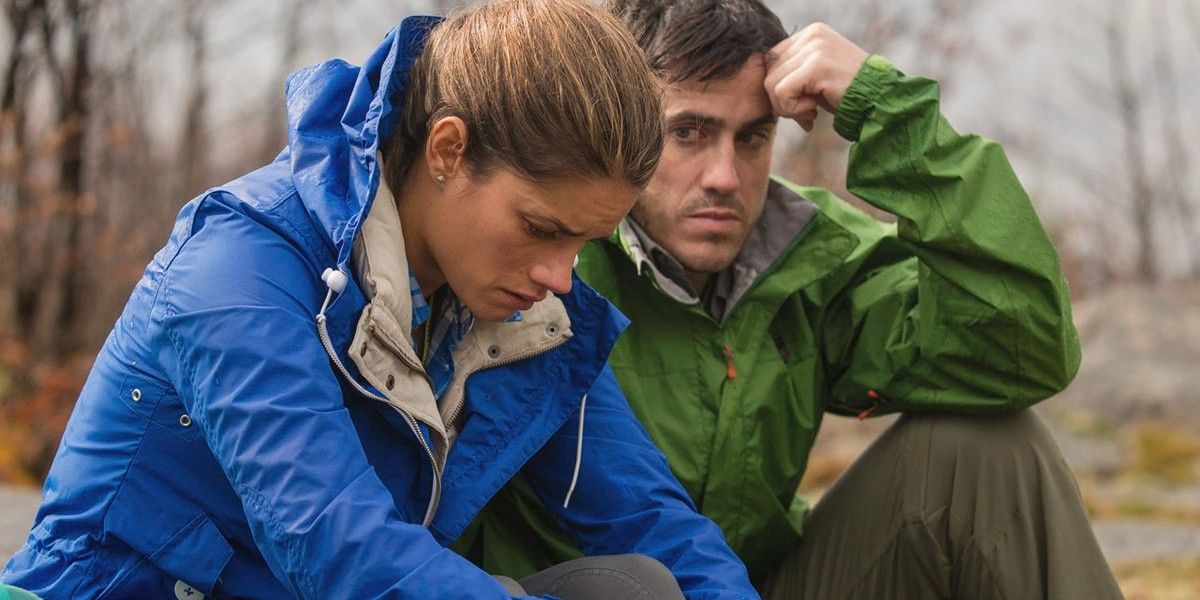 A couple looking distraught in Backcountry