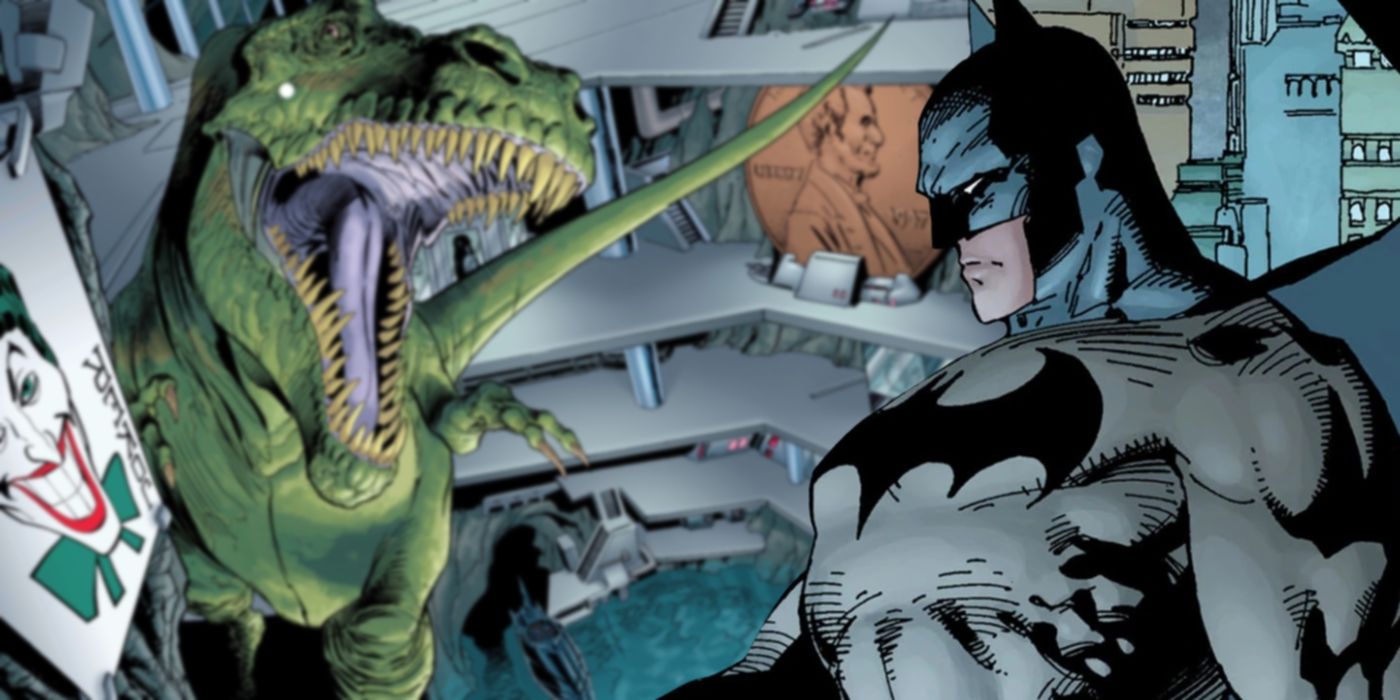Batman in his Batcave with his Dinosaur in DC Comics