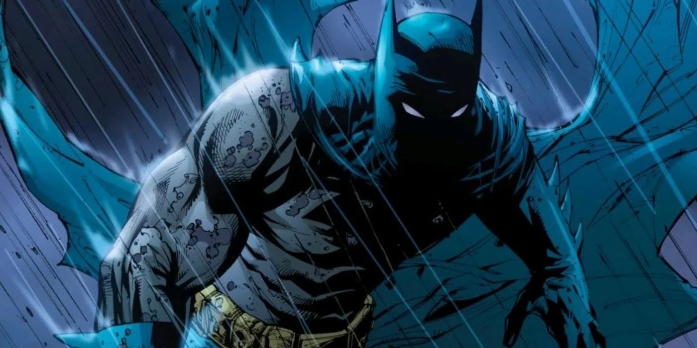Batman emerging from the grave under pouring rain in R.I.P.