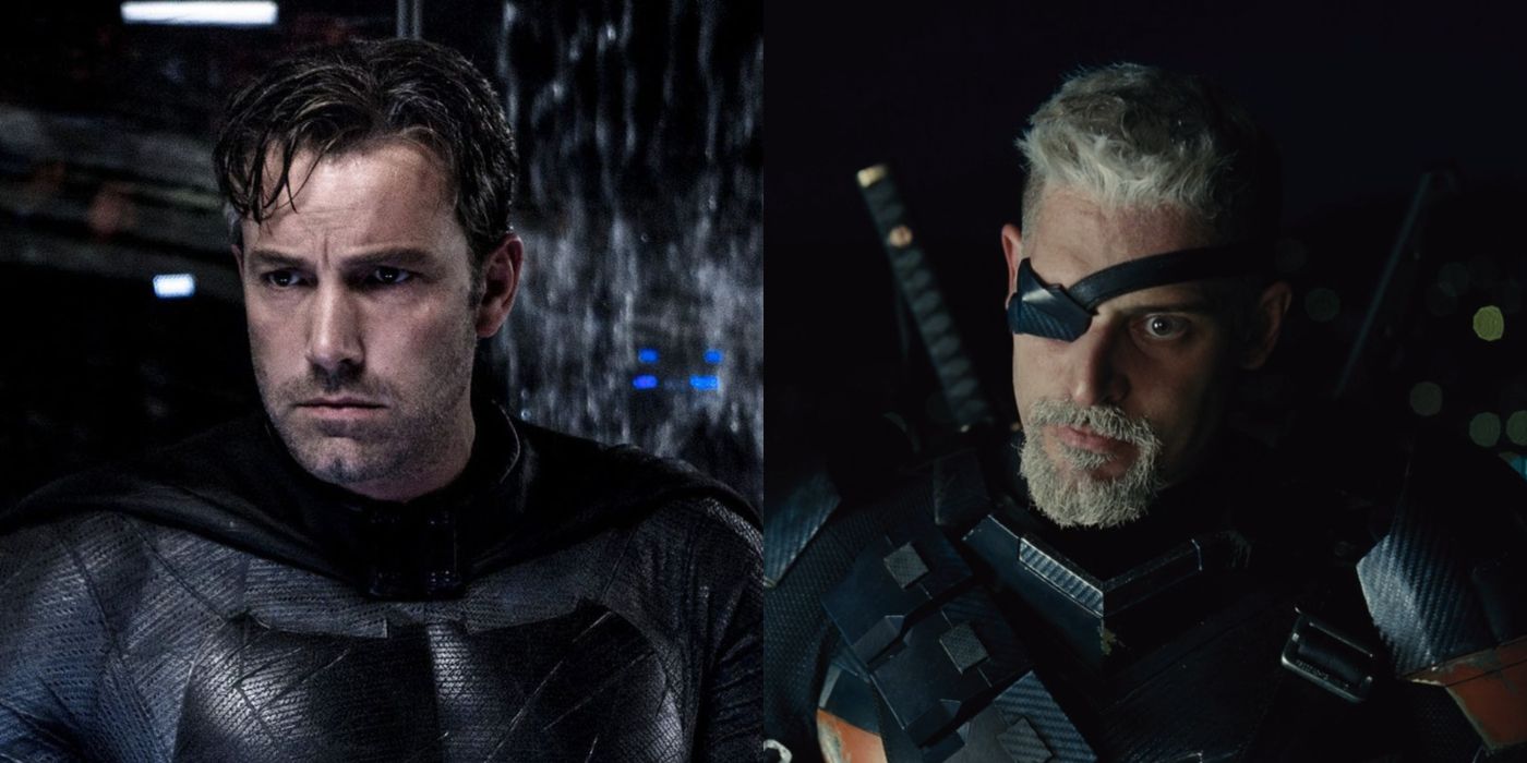 Split image of Ben Affleck as Batman and Joe Manganiello as Deathstroke.