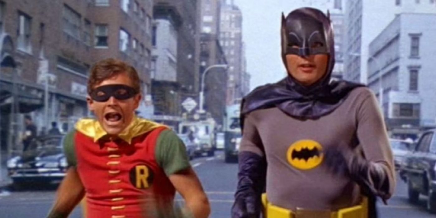 Batman e Robin correndo em seu programa de TV