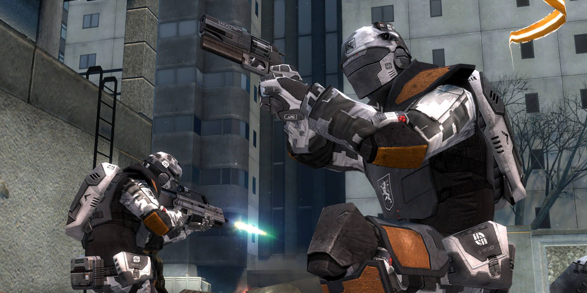 Soldiers in futuristic gear from the PC video game Battlefield 2142.
