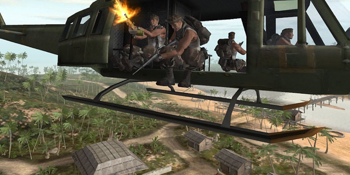 Soldiers in a Vietnam era helicopter Battlefield Vietnam